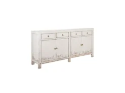 Buffet 4 Tiroirs 2 étagères Bois De Pin Blanchi - ARRABIA