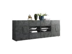 Buffet 2 Portes 4 Tiroirs Béton Ciré Foncé - TICATO