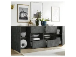 Buffet 2 Portes 4 Tiroirs Béton Ciré Foncé - TICATO 8 Buffet 2 Portes 4 Tiroirs Béton Ciré Foncé - TICATO -Meubles Soldes Magasin buffet 17623663