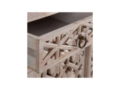 Buffet 4 Portes Bois Blanchi Fleurs - JANAMA -Meubles Soldes Magasin buffet 17623945