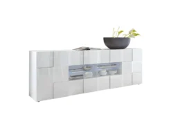 Buffet 2 Portes 4 Tiroirs Laqué Blanc Brillant LED's - TICATO