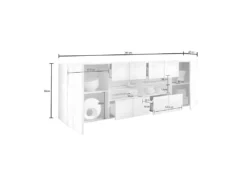 Buffet 2 Portes 4 Tiroirs Laqué Blanc Brillant LED's - TICATO -Meubles Soldes Magasin buffet 17624037