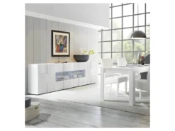 Buffet 2 Portes 4 Tiroirs Laqué Blanc Brillant LED's - TICATO -Meubles Soldes Magasin buffet 17624039