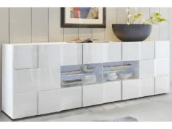 Buffet 2 Portes 4 Tiroirs Laqué Blanc Brillant LED's - TICATO -Meubles Soldes Magasin buffet 17624041