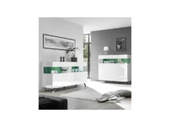 Buffet 4 Portes Laqué Blanc à LEDs - TARENTE N°3 -Meubles Soldes Magasin buffet 17624311