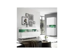 Buffet 4 Portes Laqué Blanc à LEDs - TARENTE N°3 -Meubles Soldes Magasin buffet 17624313