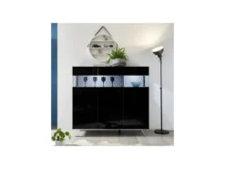 Buffet 3 Portes Laqué Noir à LEDs - TARENTE N°2