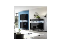 Buffet 3 Portes Laqué Noir à LEDs - TARENTE N°2 -Meubles Soldes Magasin buffet 17624383