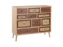 Meuble D'entrée 11 Tiroirs Bois/Rotin - BISCUIT