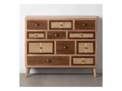 Meuble D'entrée 11 Tiroirs Bois/Rotin - BISCUIT -Meubles Soldes Magasin buffet 17624479