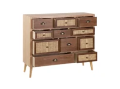 Meuble D'entrée 11 Tiroirs Bois/Rotin - BISCUIT -Meubles Soldes Magasin buffet 17624481