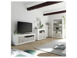 Meuble D'entrée 2 Portes Blanc/Pin Blanc - LUBIO -Meubles Soldes Magasin buffet 17624651