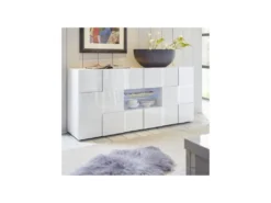 Buffet 2 Portes 2 Tiroirs Laqué Blanc Brillant LED's - TICATO