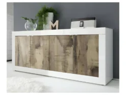 Buffet 4 Portes Blanc/Planches Bois - MATERA