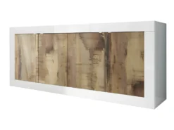 Buffet 4 Portes Blanc/Planches Bois - MATERA -Meubles Soldes Magasin buffet 17624887