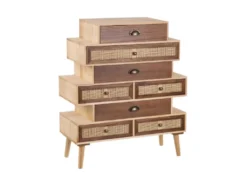 Meuble D'entrée 8 Tiroirs Bois/Rotin - BISCUIT