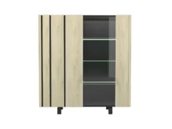 Argentier 2 Portes à LEDs Chêne Clair/Ardoise - FOREST -Meubles Soldes Magasin buffet 17625981