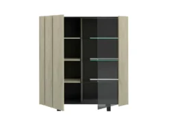 Argentier 2 Portes à LEDs Chêne Clair/Ardoise - FOREST -Meubles Soldes Magasin buffet 17625983