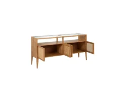 Buffet 4 Portes Bois Rotin Verre - ALBERTINA -Meubles Soldes Magasin buffet 17635391