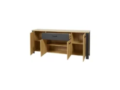 Buffet 4 Portes 1 Tiroir Chêne Naturel/Noir- ARTEMIS -Meubles Soldes Magasin buffet 17635511