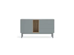 Buffet 1 Porte 3 Tiroirs Laque Gris/Bois - TEULAT CORVO