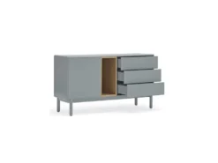 Buffet 1 Porte 3 Tiroirs Laque Gris/Bois - TEULAT CORVO -Meubles Soldes Magasin buffet 18001217