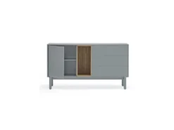 Buffet 1 Porte 3 Tiroirs Laque Gris/Bois - TEULAT CORVO -Meubles Soldes Magasin buffet 18001223