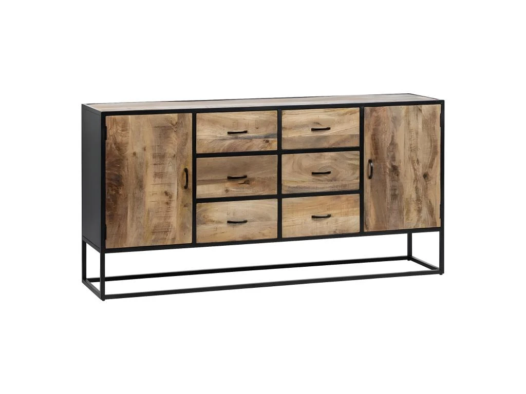 BRATO - Buffet 2 Portes 6 Tiroirs Manguier Et Métal Noir 1 BRATO - Buffet 2 Portes 6 Tiroirs Manguier Et Métal Noir