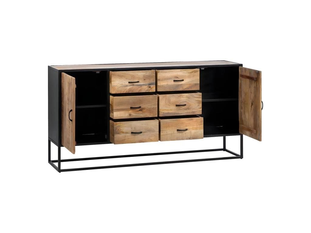 BRATO - Buffet 2 Portes 6 Tiroirs Manguier Et Métal Noir 3 BRATO - Buffet 2 Portes 6 Tiroirs Manguier Et Métal Noir – Image 3