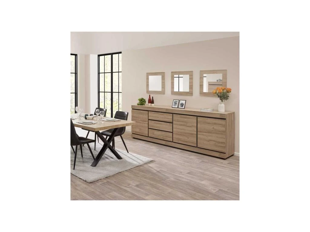 Buffet 3 Portes 3 Tiroirs Chêne Naturel - COURTRAI 2 Buffet 3 Portes 3 Tiroirs Chêne Naturel - COURTRAI – Image 2