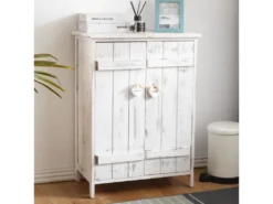 Meuble D'appoint Bahut 2 Ports Bois Blanc Shabby 70x51x30