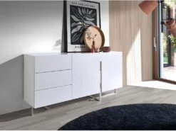 Buffet En Bois Blanc Et Acier Chromé 3051 ANGEL CERDA -Meubles Soldes Magasin buffet 18423775