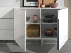 Buffet En Bois Blanc Et Acier Chromé 3051 ANGEL CERDA -Meubles Soldes Magasin buffet 18423789