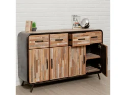 Buffet 4 Portes En Teck Industriel "Fusion" 140cm Naturel -Meubles Soldes Magasin buffet 19090261