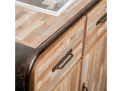 Buffet 4 Portes En Teck Industriel "Fusion" 140cm Naturel -Meubles Soldes Magasin buffet 19090265