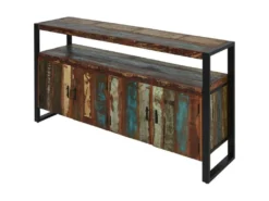Bahut 4 Portes En Bois "Delhio" 175cm Marron & Noir -Meubles Soldes Magasin buffet 19090981
