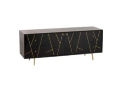 Buffet 4 Tiroirs & 2 Portes "Remina" 150cm Noir & Or