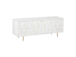 Buffet 4 Tiroirs & 2 Portes "Remina" 150cm Blanc & Or