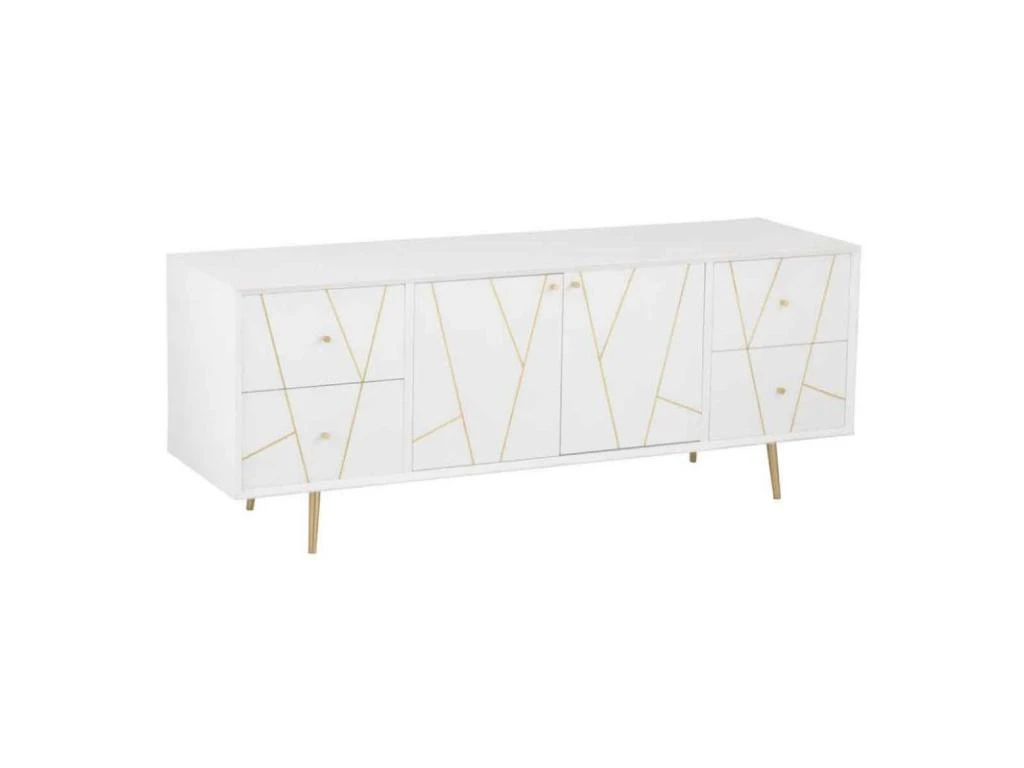 Buffet 4 Tiroirs & 2 Portes "Remina" 150cm Blanc & Or 1 Buffet 4 Tiroirs & 2 Portes "Remina" 150cm Blanc & Or
