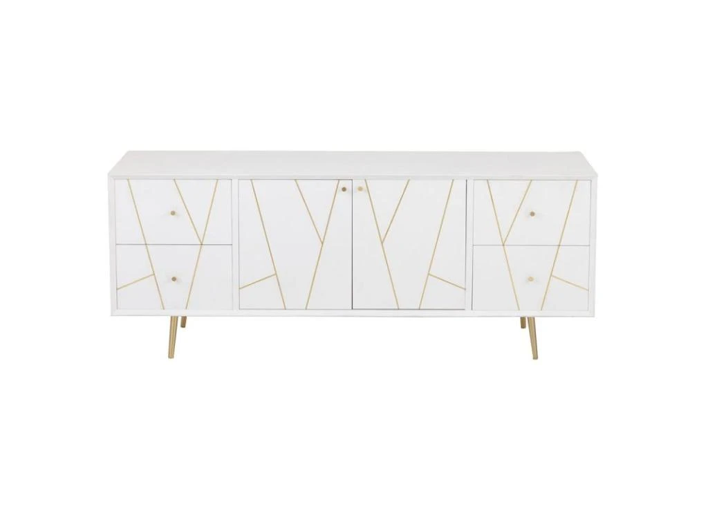 Buffet 4 Tiroirs & 2 Portes "Remina" 150cm Blanc & Or 2 Buffet 4 Tiroirs & 2 Portes "Remina" 150cm Blanc & Or – Image 2