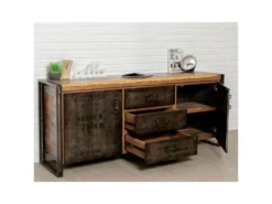 Buffet En Teck Industriel "Loft" 190cm Marron -Meubles Soldes Magasin buffet 19092269