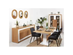 Bahut 3 Portes En Bois "Binka" 210cm Chêne & Blanc -Meubles Soldes Magasin buffet 19092423
