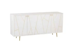 Buffet 4 Portes Design "Remina" 160cm Blanc & Or