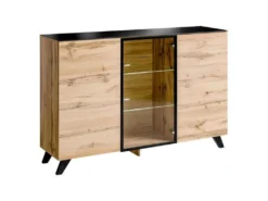 Buffet 3 Portes LED "Thin" 150cm Noir & Naturel