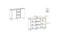 Buffet 3 Portes LED "Thin" 150cm Noir & Naturel -Meubles Soldes Magasin buffet 19092541