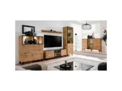 Buffet 3 Portes LED "Thin" 150cm Noir & Naturel -Meubles Soldes Magasin buffet 19092543