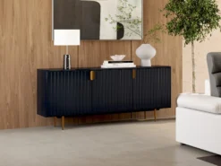 Buffet - 3 Portes - MDF Et Métal - Coloris : Noir Et Doré - LIKANA -Meubles Soldes Magasin buffet 19429457