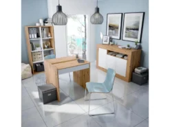 Buffet 3 Portes 1 Niche Blanc/Chêne - TOZA - L 144 X L 42 X H 87 Cm -Meubles Soldes Magasin buffet 19720405