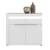 Buffet 2 Portes 1 Tiroir Blanc Brillant à LED - KIELE - L 100 X L 39 X H 89 Cm