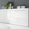 Buffet Moderne 4 Portes En Bois Blanc Laqué Brillant - MILAN - L 207 X L 43 X H 86 Cm
